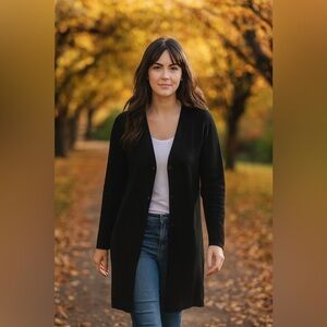 J.Jill Black V-neck Knit Textured Boyfriend Duster Cardigan‎ Large